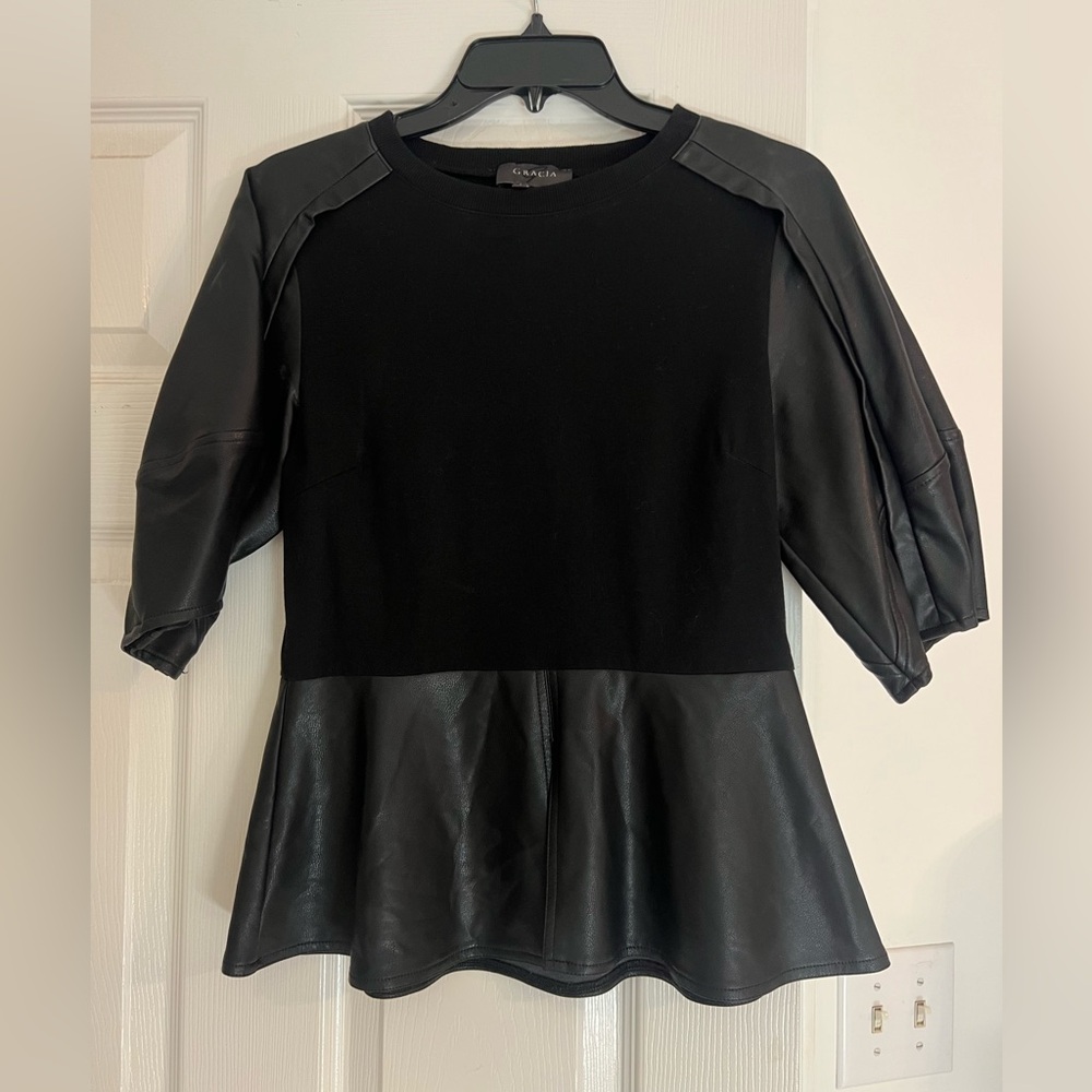 Gracia Leather Peplum Top